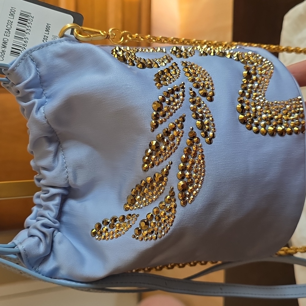 MCM Light Blue Mini Bucket Bag with Gold Sequin Embellishment - Picture 7 of 16